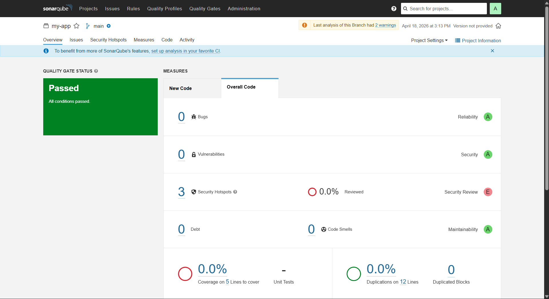 SonarQube Dashboard