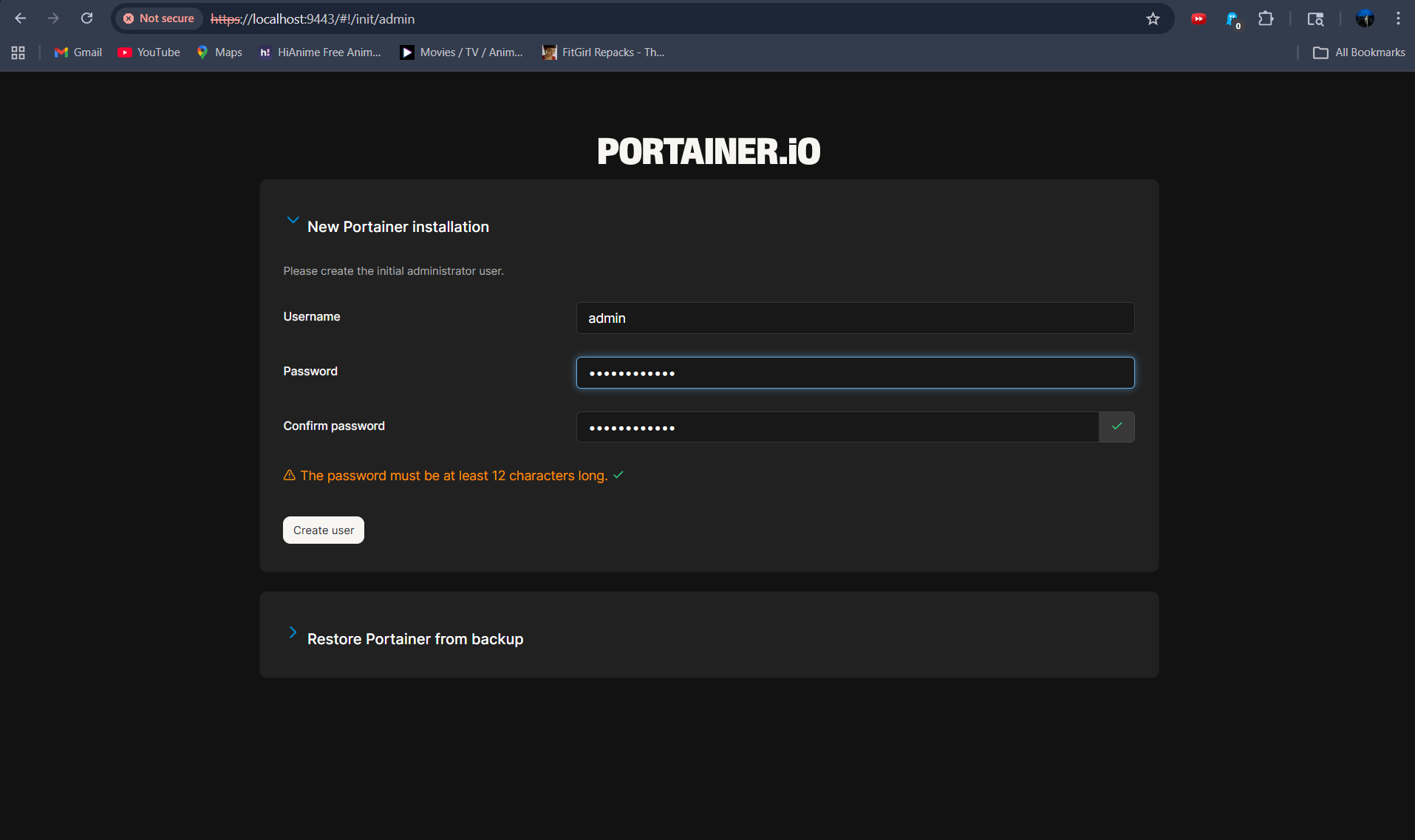 Portainer Setup Admin