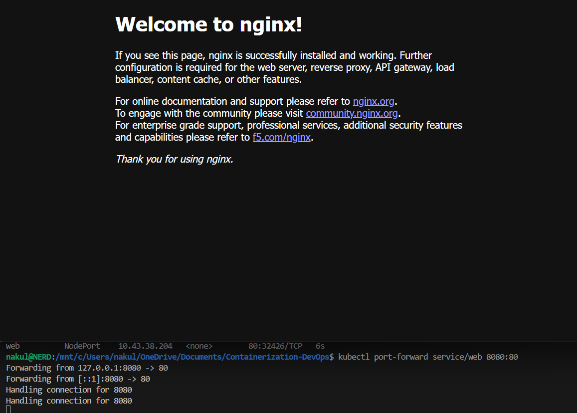 Port Forward and Nginx Welcome Page